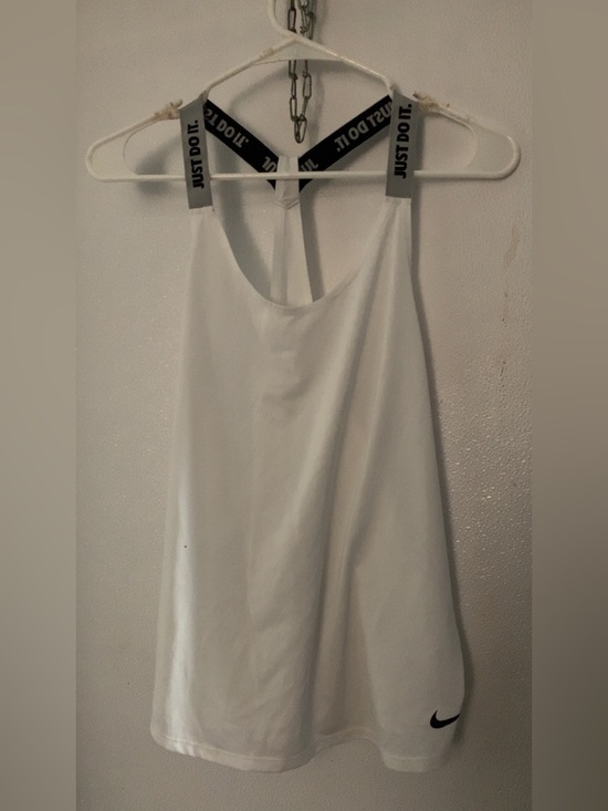 Nike Tops - Nike White Racerback Tank Top with Black Logo and Branded Straps